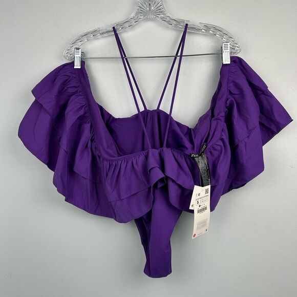 NWT ZARA Purple Ruffle One Piece Swimsuit and Bodysuit 0167/206 Sz Small - Picture 2 of 16
